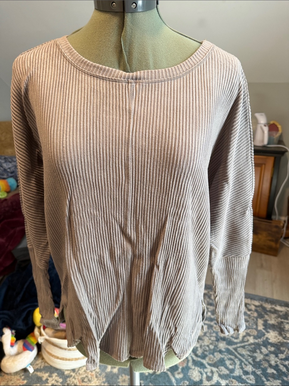 Heather Ribbed Scoop Neck Sweater - Gray